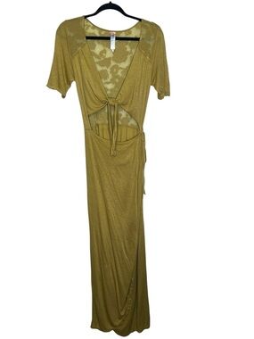Free People Beach Tying The Knot Wrap Dress Sz M Gold Resortwear Swim Cover Boho
